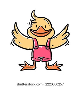 Cute little duck cartoon in white background