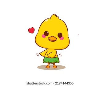 Cute little duck dancing in summer cartoon character isolated white background. Vector art illustration
