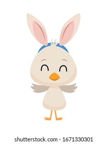 cute little duck with ears rabbit easter character vector illustration design
