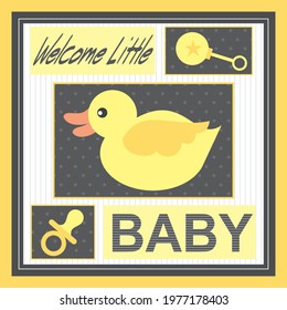 Cute little duck illustration for baby card or shower