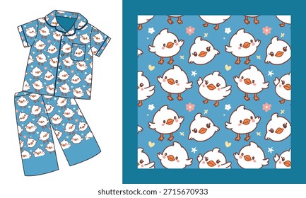Cute Little Duck Seamless Pattern for Kids Pajamas and Fabric Design
