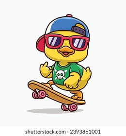 Patineta de pato, dibujos animados, ilustración