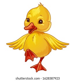 Cute little duck.  Spring vector design. Isolated on white background. Outlined for coloring book
