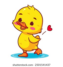 Cute Little Duck Staring on the Water Cartoon Vector. Adorable And Kawaii Animal Concept Design. Icon Mascot Illustration Isolated White Background.