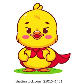 Cute Little Duck Super Hero Cartoon Vector. Adorable And Kawaii Animal Concept Design. Icon Mascot Illustration Isolated White Background.