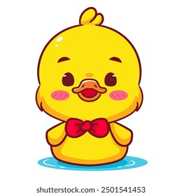 Cute Little Duck Swimming Cartoon Vector. Adorable And Kawaii Animal Concept Design. Icon Mascot Illustration Isolated White Background.