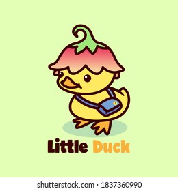 CUTE LITTLE DUCK WEARING FLOWER HAT AND SLING BAG