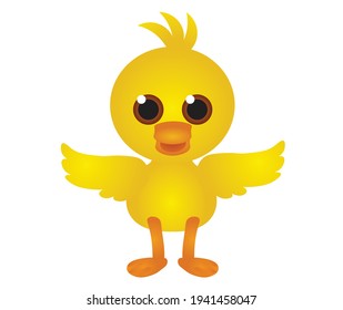 Cute little duckling cartoon. Happy yellow baby duck with big head. Easter illustration for children.