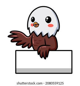 Cute little eagle cartoon with blank sign