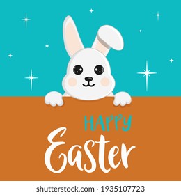 Cute little easter bunny. Character in cartoon style. Happy Easter greeting card