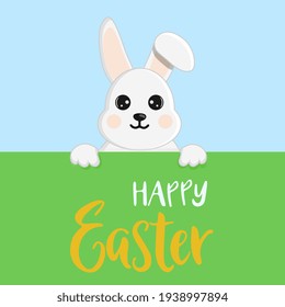 Cute little easter bunny. Character in cartoon style. Happy Easter greeting card