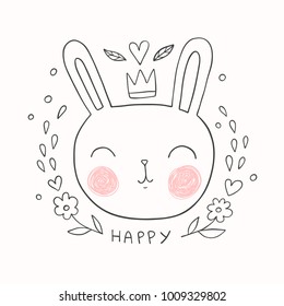 Cute little easter bunny colored vector illustration.