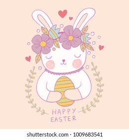Cute little easter bunny colored vector illustration.
