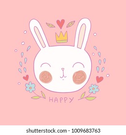 Cute little easter bunny colored vector illustration.