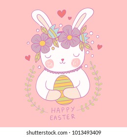 Cute little easter bunny colored vector illustration.