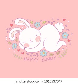 Cute little easter bunny colored vector illustration.