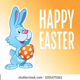 Cute little easter bunny with Easter egg. Cartoon vector illustration