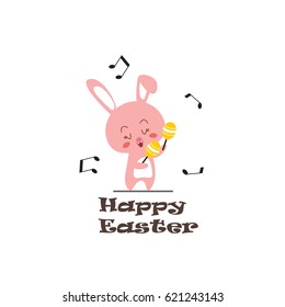 A cute little Easter bunny singing and playing music.