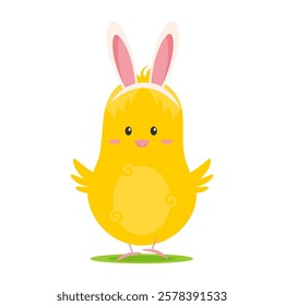 Cute little Easter chick with bunny ears on a white background.Vector.