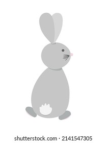 Cute little Easter grey bunny vector illustration, sweet cartoon forest animal, fluffy rabbit from behind to be used for greeting card, poster, any design for spring holidays celebration decor