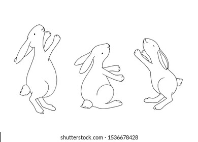 Cute little easter hare. Clip art set outlines, positive individual elements kit on white background