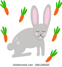 Pequeño conejo de Pascua, conejo. Ilustración vectorial de libros para niños, postales en un sencillo estilo Doodle a mano