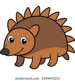 Cute little echidna cartoon character vector illustration isolated on white background