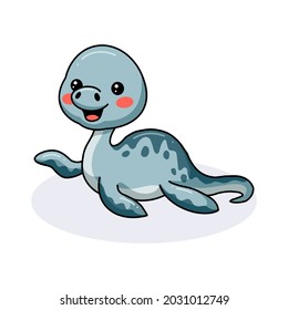 Cute little elasmosaurus dinosaur cartoon