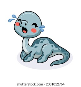 Cute little elasmosaurus dinosaur cartoon crying