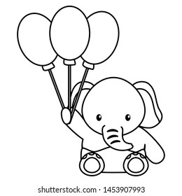 cute little elephant baby with balloons helium vector illustration design