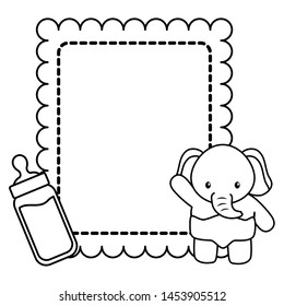 cute little elephant baby card with milk bottle vector illustration design