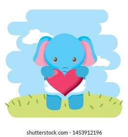 cute little elephant baby with heart love character vector illustration design