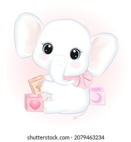 Cute little Elephant and baby toy hand drawn illustration
