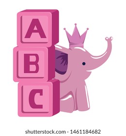 cute little elephant with blocks alphabet