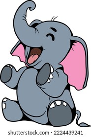 Cute little elephant cartoon illustration design laughing happily