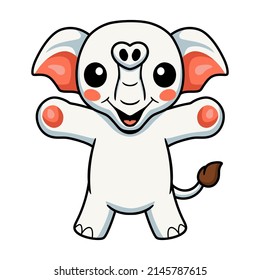 Cute little elephant cartoon raising hands