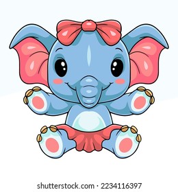 Pequeña caricatura de elefante lindo con cinta y falda