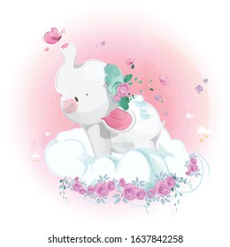 Cute little elephant and cloud in the bright sky.