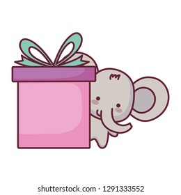 cute and little elephant with gift