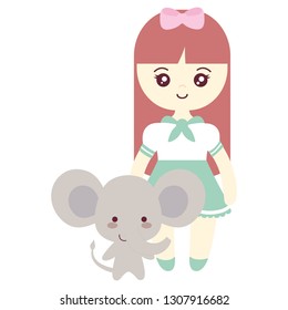 cute and little elephant with girl