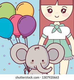 cute and little elephant with girl