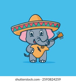 Cute little elephant guitar player vector children's illustration Q edition vector cartoon illustration