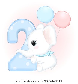 Cute little Elephant Happy birthday 2 years old
