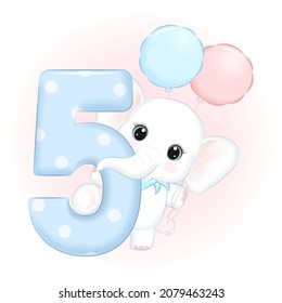 Cute little Elephant Happy birthday 5 years old