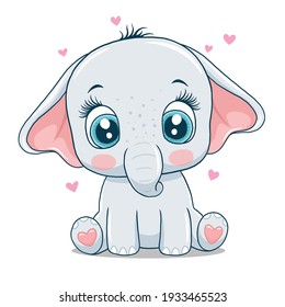 Cute little elephant isolated on white background.