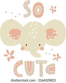 Cute little elephant, so cute lettering, baby shower illustration