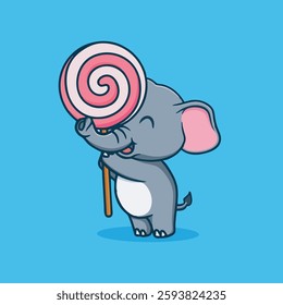 Cute little elephant lollipop vector children's illustration Q version vector cartoon illustration