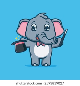 Cute little elephant magician magic wand vector children's illustration Q edition vector cartoon illustration