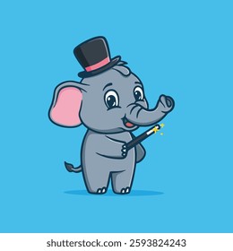 Cute little elephant magician magic wand vector children's illustration Q edition vector cartoon illustration