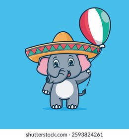 Cute little elephant Mexican straw hat vector children's illustration Q version vector cartoon illustration